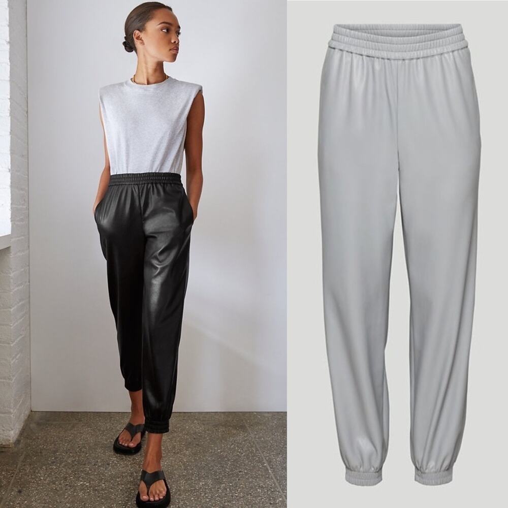 BABATON Aritzia Zedel Vegan Leather Jogger Pant in Marble Grey size 2XL